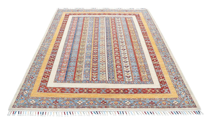 Ivory Afghan Oriental Rug 5' 8" x 7' 6" Hand-Knotted | No. AT54678