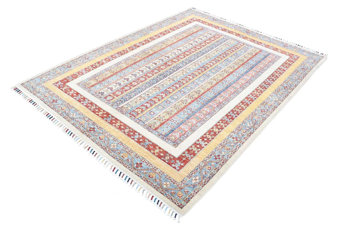 Ivory Afghan Oriental Rug 5' 8" x 7' 6" Hand-Knotted | No. AT54678