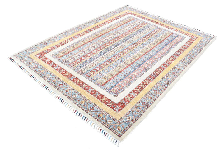 Ivory Afghan Oriental Rug 5' 8" x 7' 6" Hand-Knotted | No. AT54678