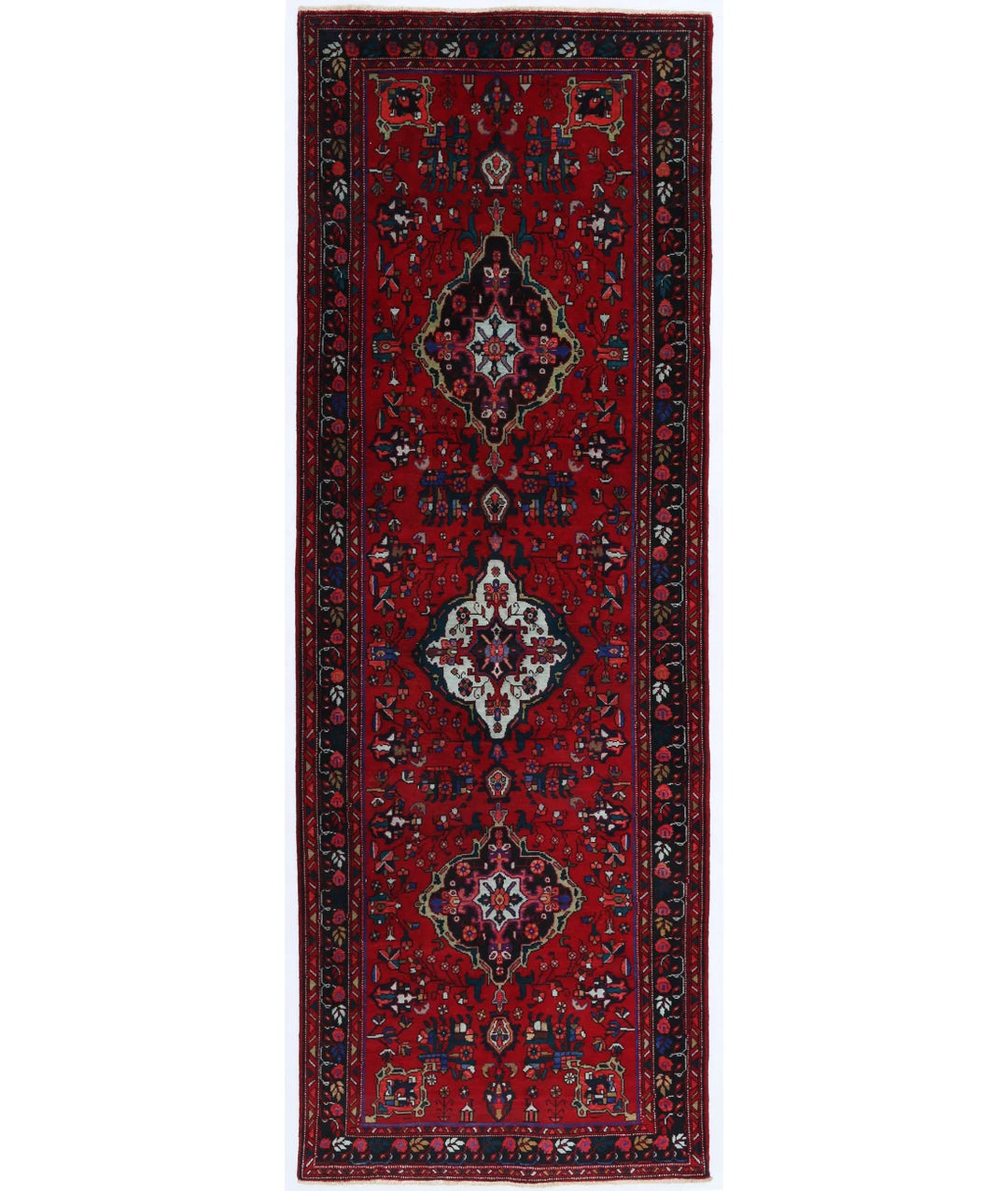 Persian Hamadan Runner Rug 3' 9" x 11' 1" Hand-Knotted | No. AT54718