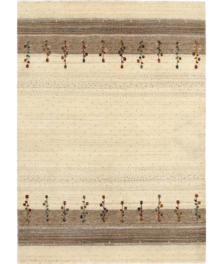 Ivory Indian Lori Rug 4' 6" x 6' 3" Hand-Knotted | No. AT548284