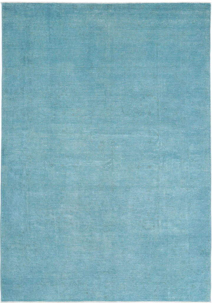 Teal Afghan Overdye Rug 6' 9" x 9' 9" Hand-Knotted | No. AT54941