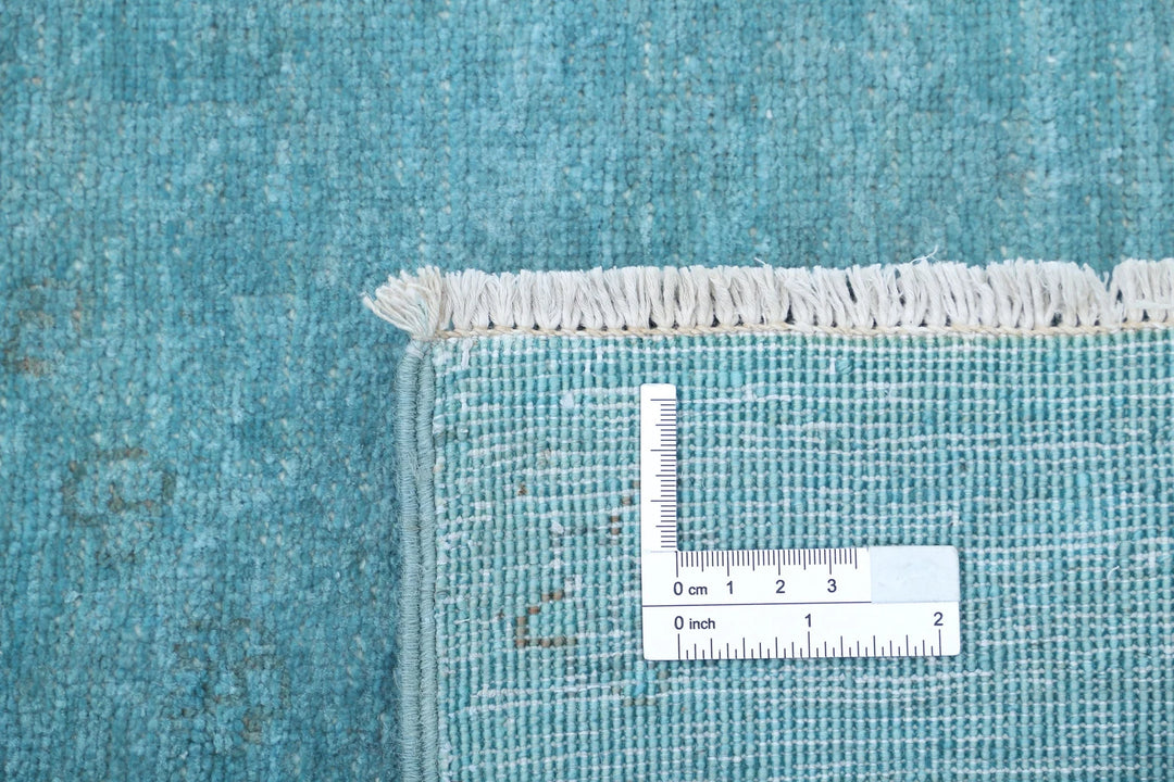 Teal Afghan Overdye Rug 6' 9" x 9' 9" Hand-Knotted | No. AT54941