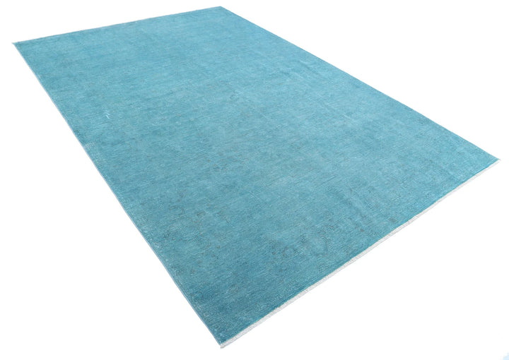 Teal Afghan Overdye Rug 6' 9" x 9' 9" Hand-Knotted | No. AT54941