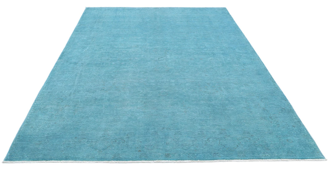 Teal Afghan Overdye Rug 6' 9" x 9' 9" Hand-Knotted | No. AT54941