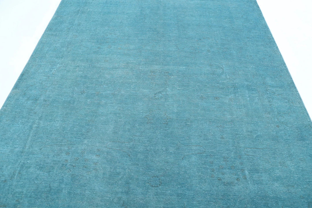Teal Afghan Overdye Rug 6' 9" x 9' 9" Hand-Knotted | No. AT54941