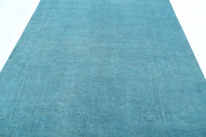 Teal Afghan Overdye Rug 6' 9" x 9' 9" Hand-Knotted | No. AT54941