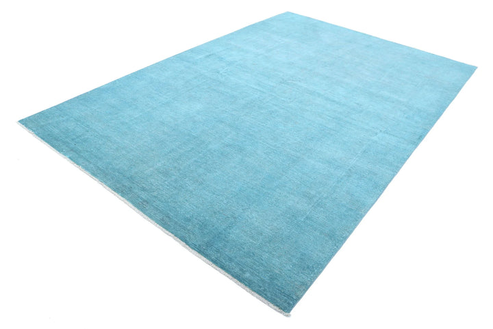 Teal Afghan Overdye Rug 6' 9" x 9' 9" Hand-Knotted | No. AT54941