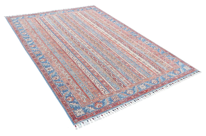 Blue Afghan Shaal Rug 5'6" x 7'9" Hand-Knotted | No. AT55082