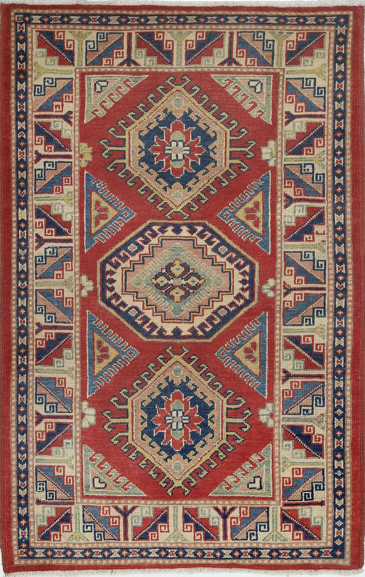 Red Afghan Oriental Rug 3' 0" x 4' 10" Hand-Knotted