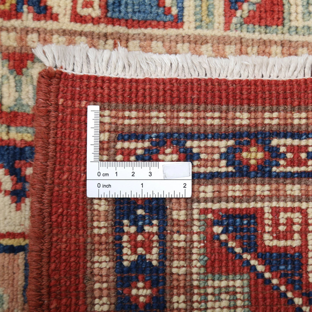Red Afghan Oriental Rug 3' 0" x 4' 10" Hand-Knotted detail