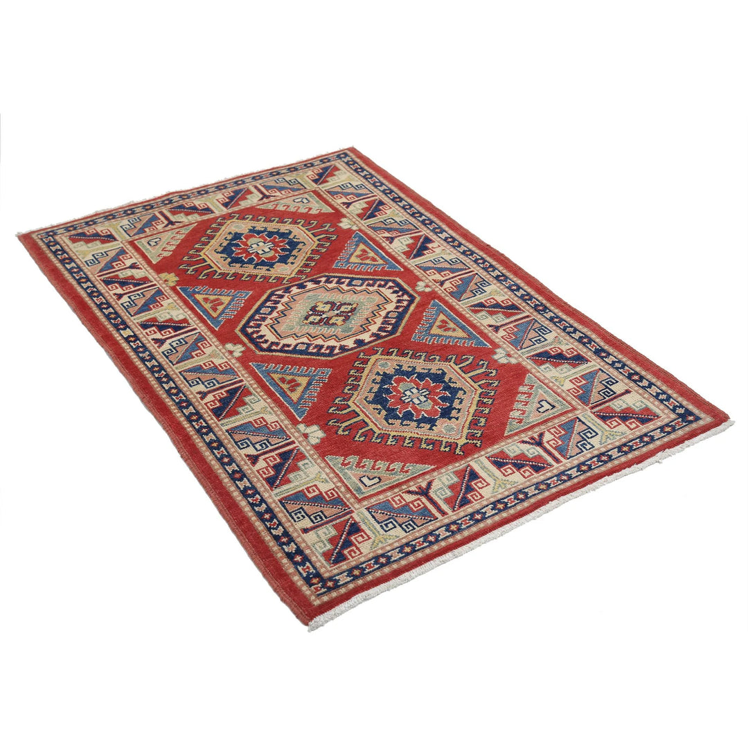 Red Afghan Oriental Rug 3' 0" x 4' 10" Hand-Knotted pattern