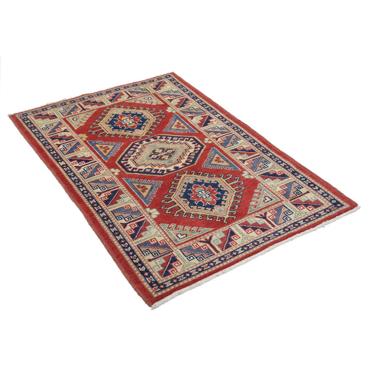 Red Afghan Oriental Rug 3' 0" x 4' 10" Hand-Knotted pattern