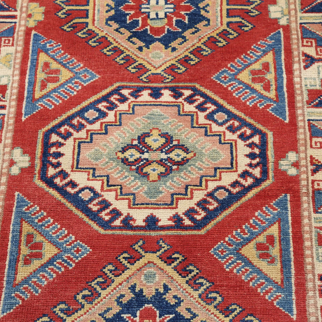 Red Afghan Oriental Rug 3' 0" x 4' 10" Hand-Knotted border