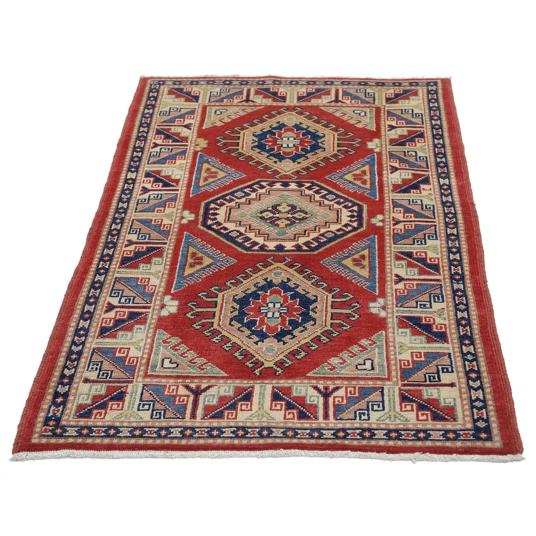 Red Afghan Oriental Rug 3' 0" x 4' 10" Hand-Knotted field