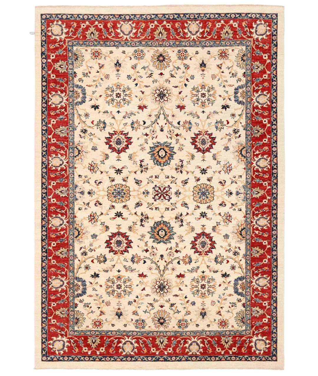 Ivory Afghan Ziegler Rug 6' 5" x 9' 5" Hand-Knotted | No. AT55152