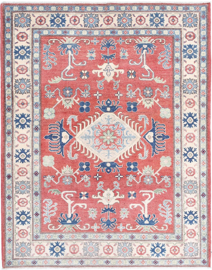 Afghan Kazak Rug 5' 0" x 6' 4" Hand-Knotted | No. AT55236