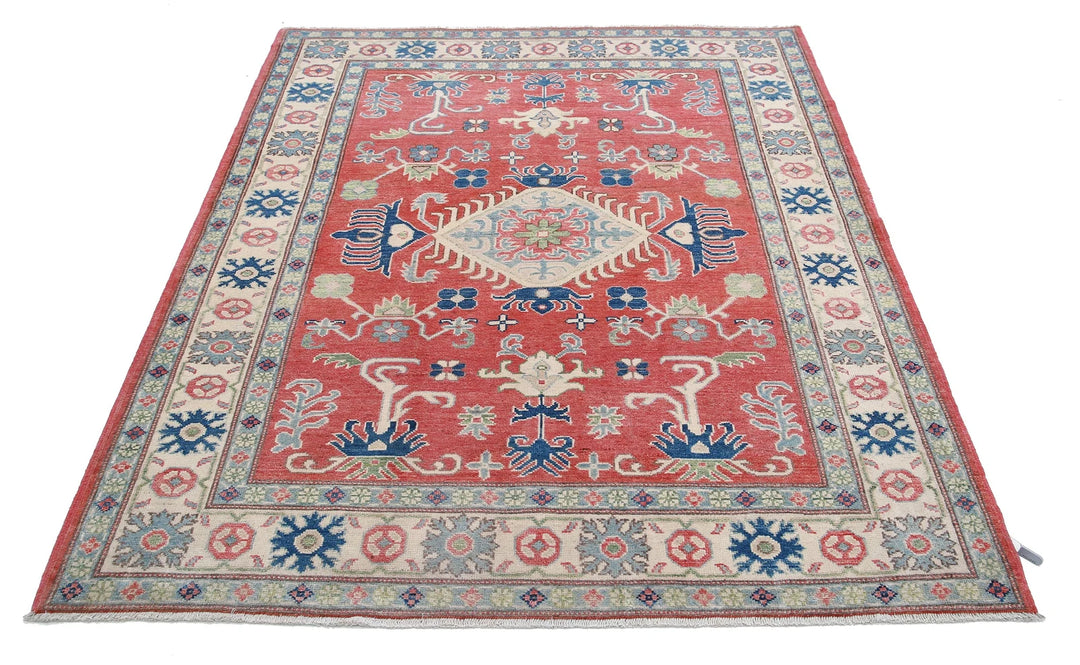 Afghan Kazak Rug 5' 0" x 6' 4" Hand-Knotted | No. AT55236