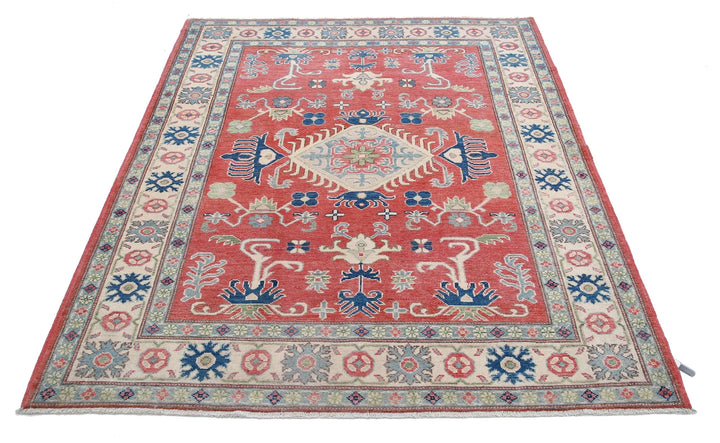 Afghan Kazak Rug 5' 0" x 6' 4" Hand-Knotted | No. AT55236