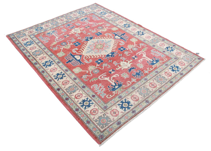 Afghan Kazak Rug 5' 0" x 6' 4" Hand-Knotted | No. AT55236