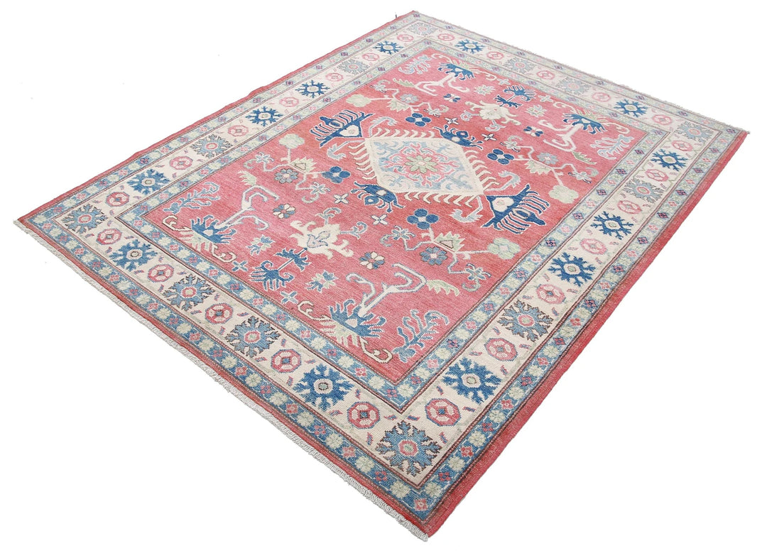 Afghan Kazak Rug 5' 0" x 6' 4" Hand-Knotted | No. AT55236