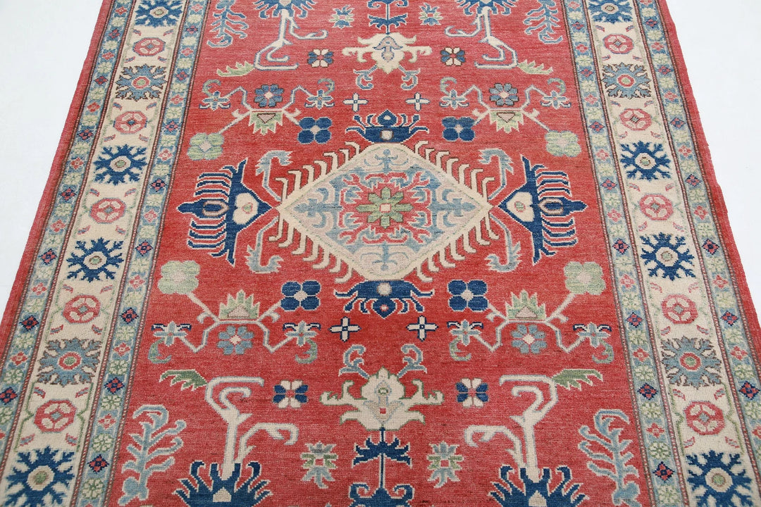 Afghan Kazak Rug 5' 0" x 6' 4" Hand-Knotted | No. AT55236
