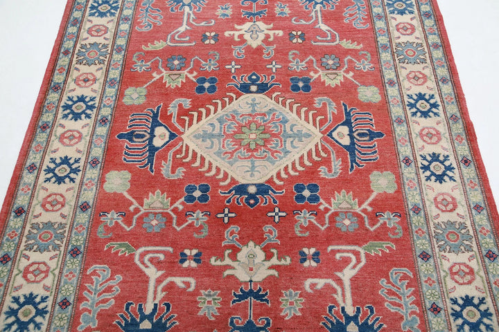 Afghan Kazak Rug 5' 0" x 6' 4" Hand-Knotted | No. AT55236