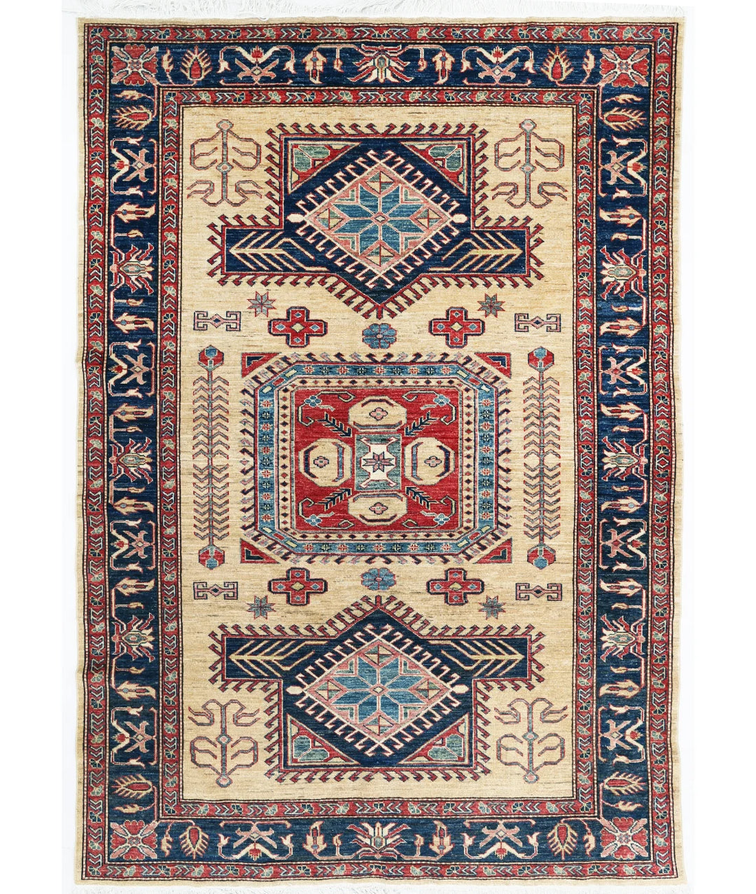 Afghan Kazak Rug 5' 5" x 8' 0" Hand-Knotted | No. AT55316