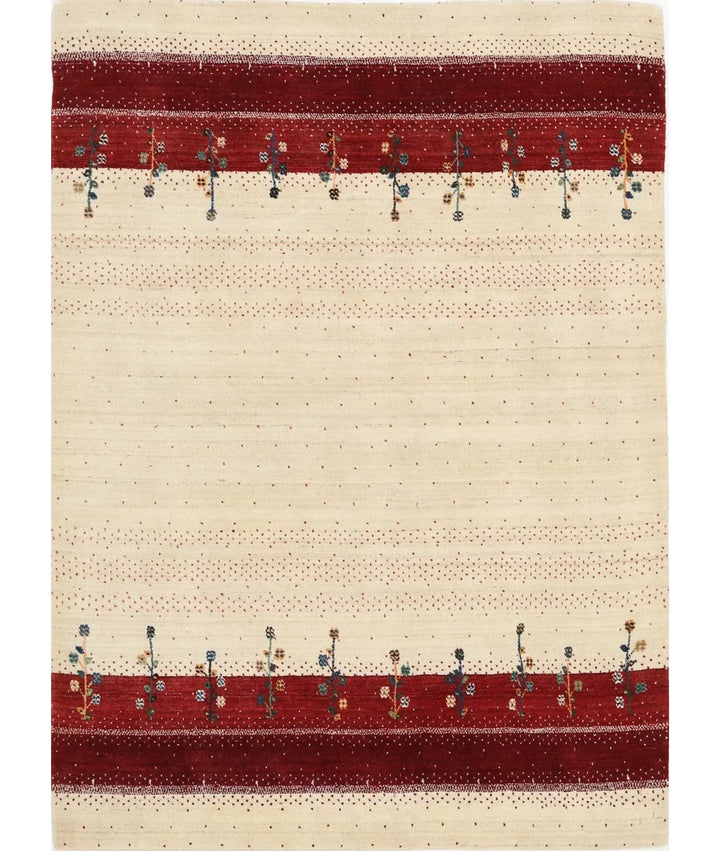 Ivory Indian Lori Rug 4' 7" x 6' 5" Hand-Knotted | No. AT55420
