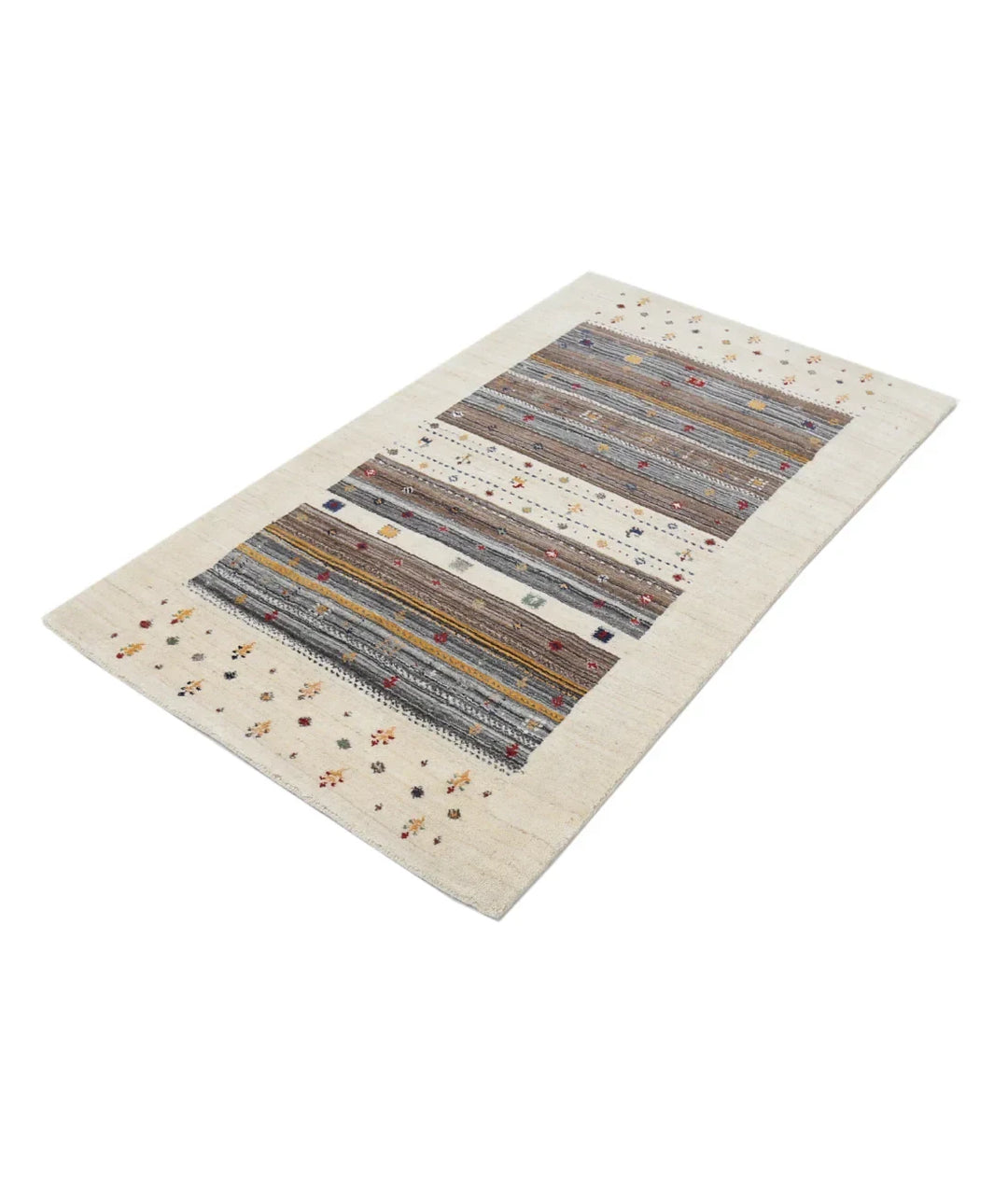 Ivory Indian Oriental Rug 3' 0" x 5' 3" Hand-Knotted | No. AT55438