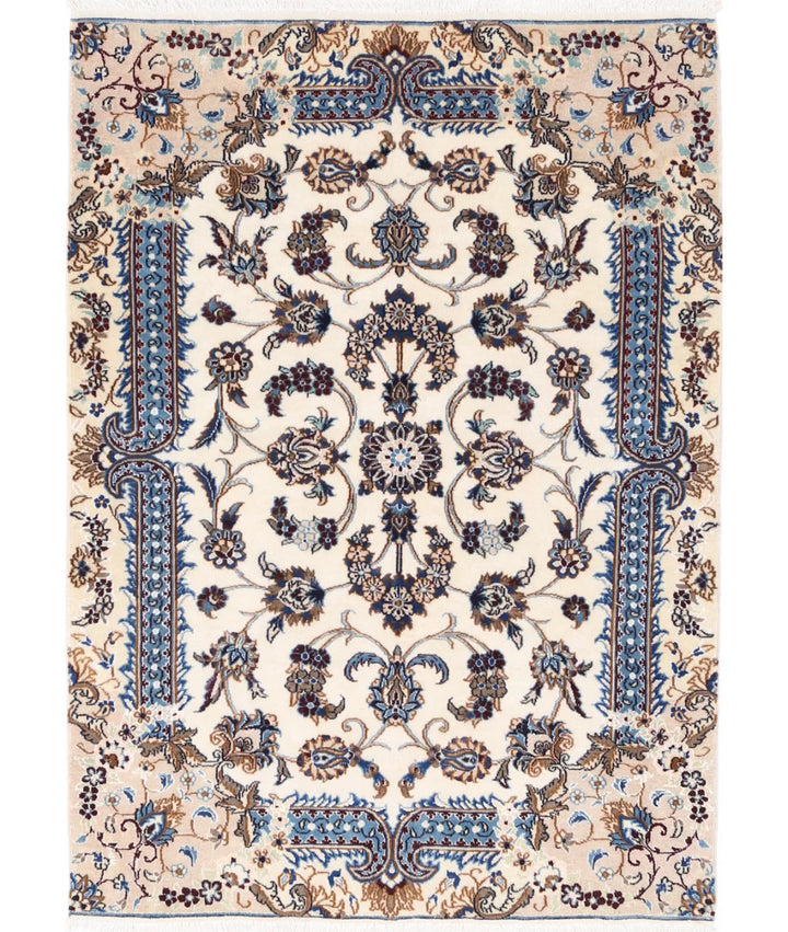 Ivory Iranian Nain Rug 3' 5" x 4' 10" Hand-Knotted | No. AT55451
