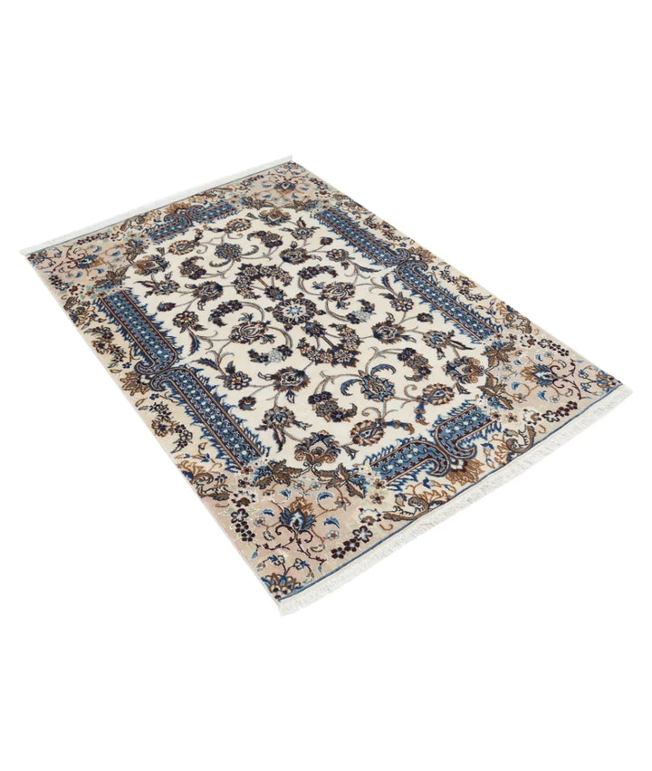 Ivory Iranian Nain Rug 3' 5" x 4' 10" Hand-Knotted | No. AT55451