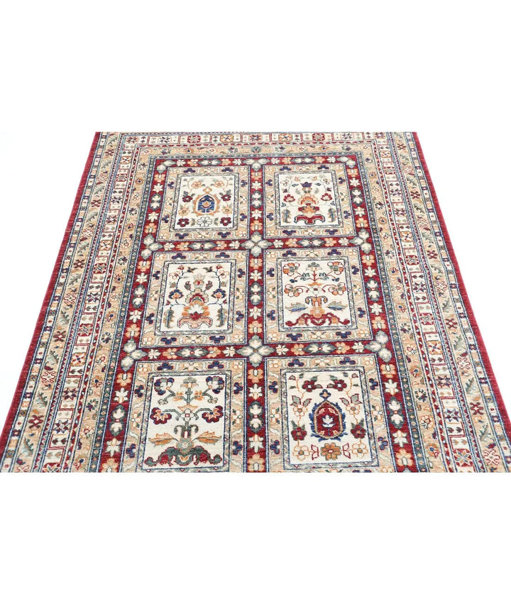 Afghan Bakhtiari Rug 4' 5" x 6' 2" Hand-Knotted | No. AT55480