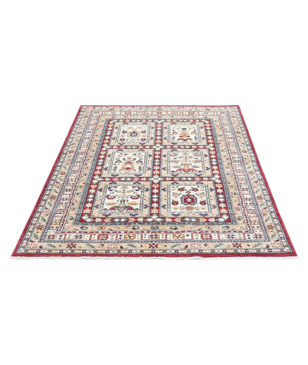 Afghan Bakhtiari Rug 4' 5" x 6' 2" Hand-Knotted | No. AT55480