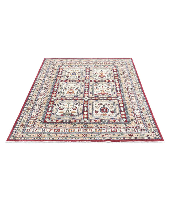 Afghan Bakhtiari Rug 4' 5" x 6' 2" Hand-Knotted | No. AT55480