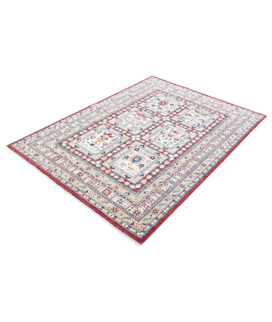 Afghan Bakhtiari Rug 4' 5" x 6' 2" Hand-Knotted | No. AT55480
