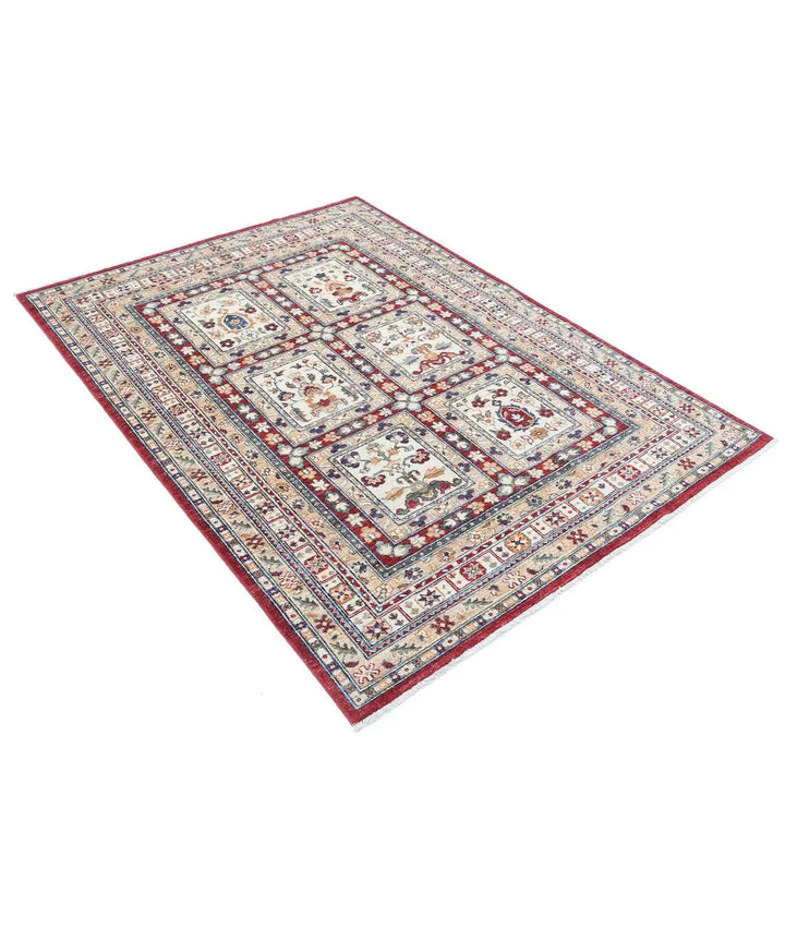 Afghan Bakhtiari Rug 4' 5" x 6' 2" Hand-Knotted | No. AT55480
