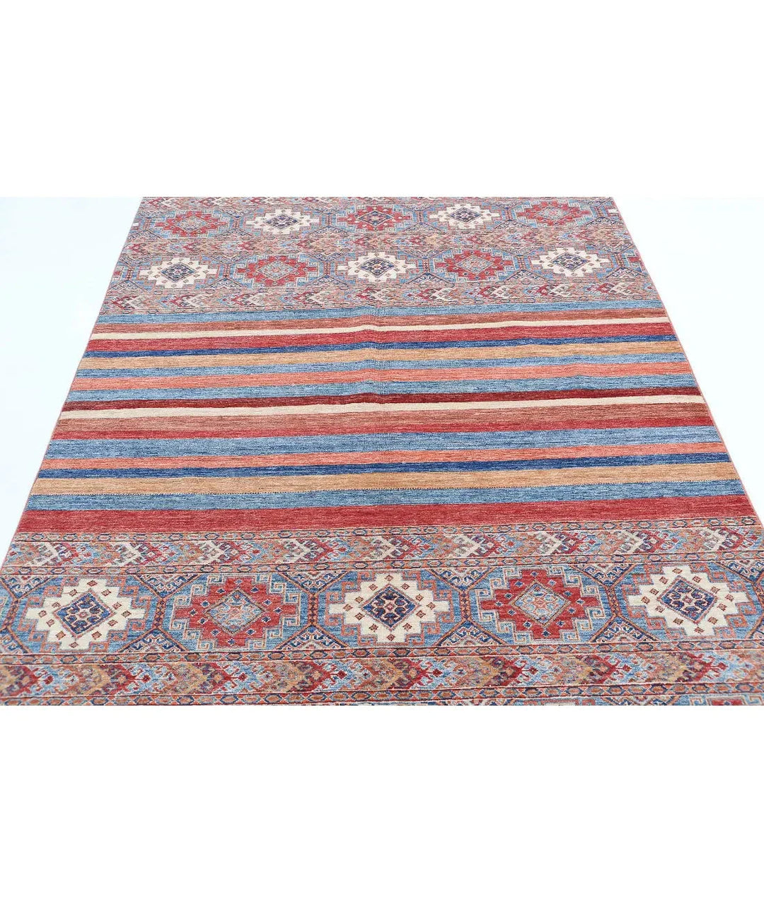 Red Afghan Khurjeen Rug 5' 6" x 7' 7" Hand-Knotted | No. AT55509