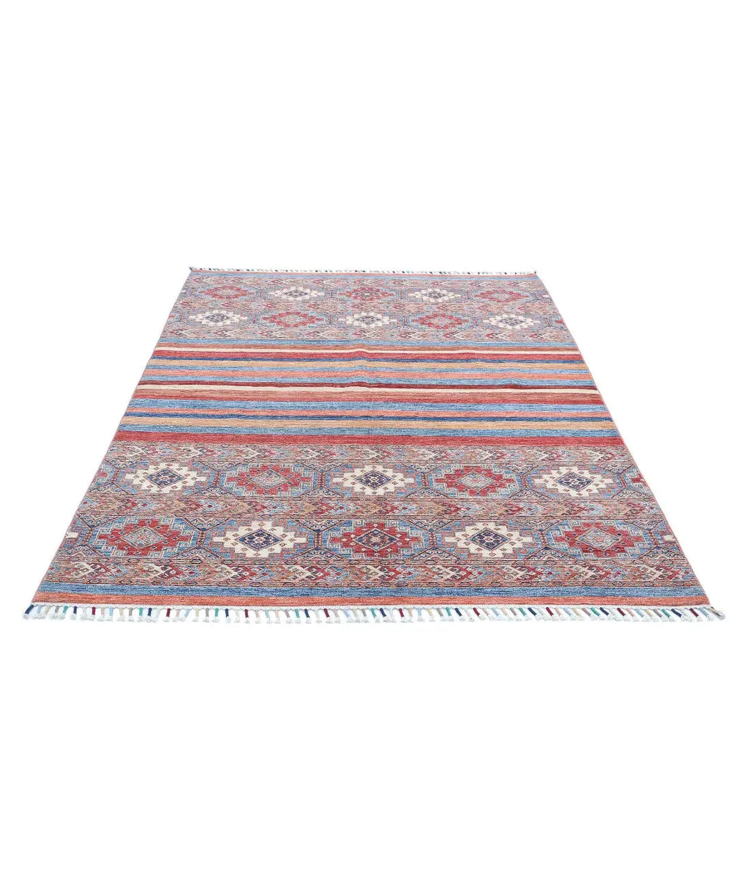 Red Afghan Khurjeen Rug 5' 6" x 7' 7" Hand-Knotted | No. AT55509