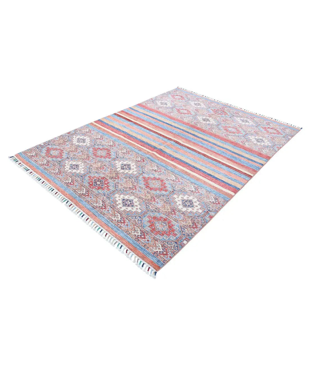 Red Afghan Khurjeen Rug 5' 6" x 7' 7" Hand-Knotted | No. AT55509