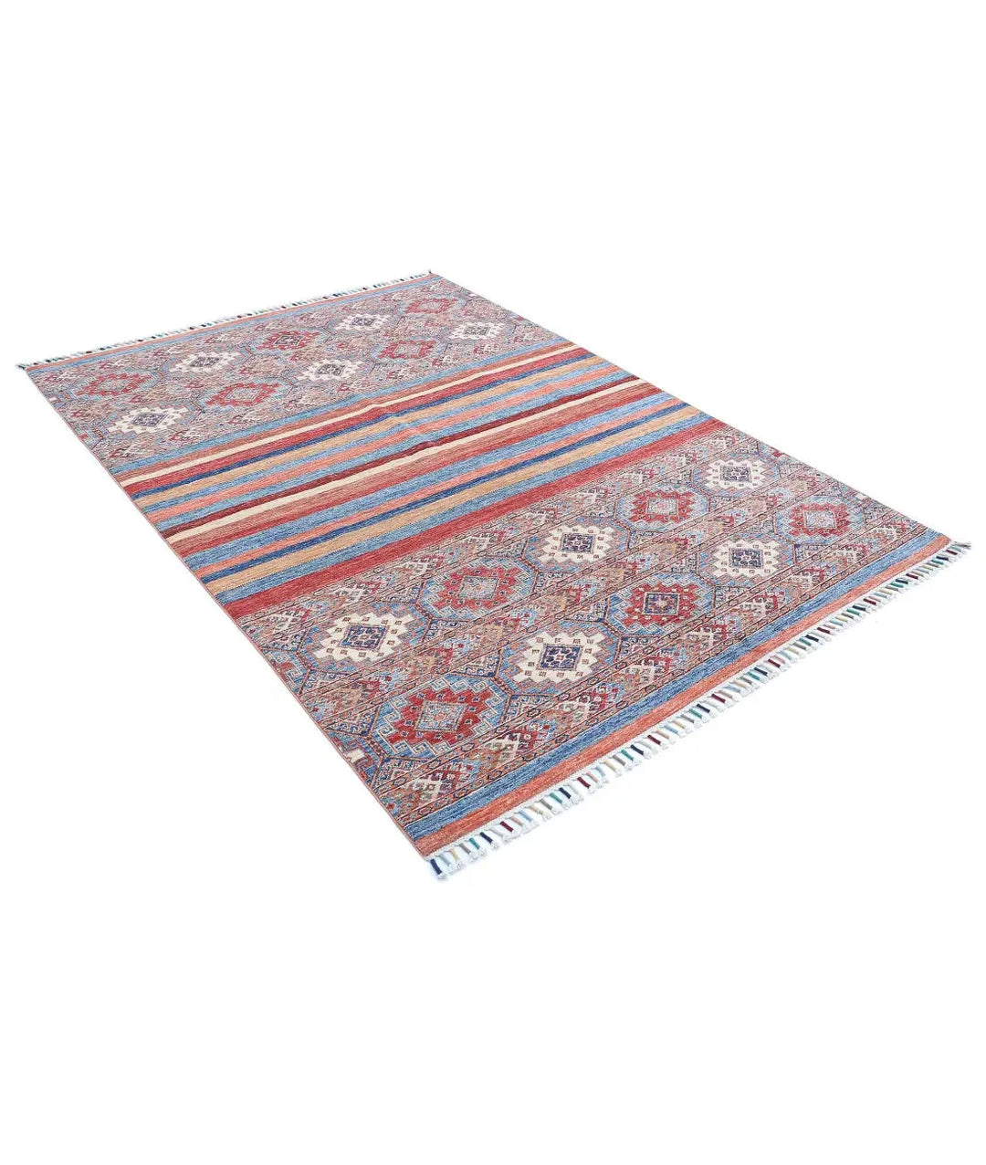 Red Afghan Khurjeen Rug 5' 6" x 7' 7" Hand-Knotted | No. AT55509