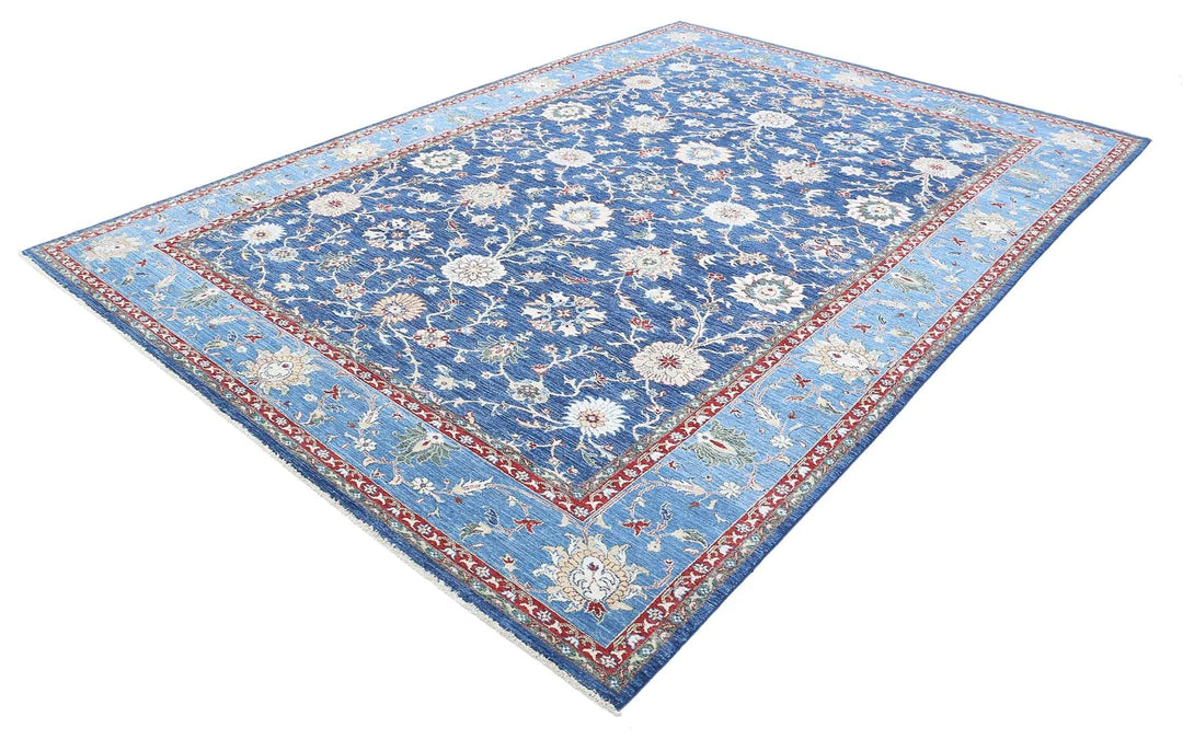 Blue Afghan Ziegler Rug 8' 0" x 11' 8" Hand-Knotted | No. AT55661