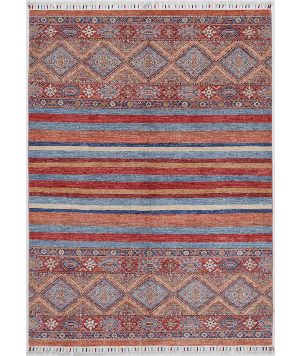 Red Afghan Khurjeen Rug 2' 8" x 9' 11" Hand-Knotted | No. AT55689