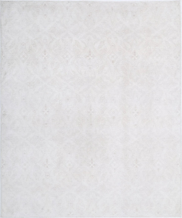 Ivory Afghan Oriental Rug 8' 1" x 9' 9" Hand-Knotted | No. AT55853