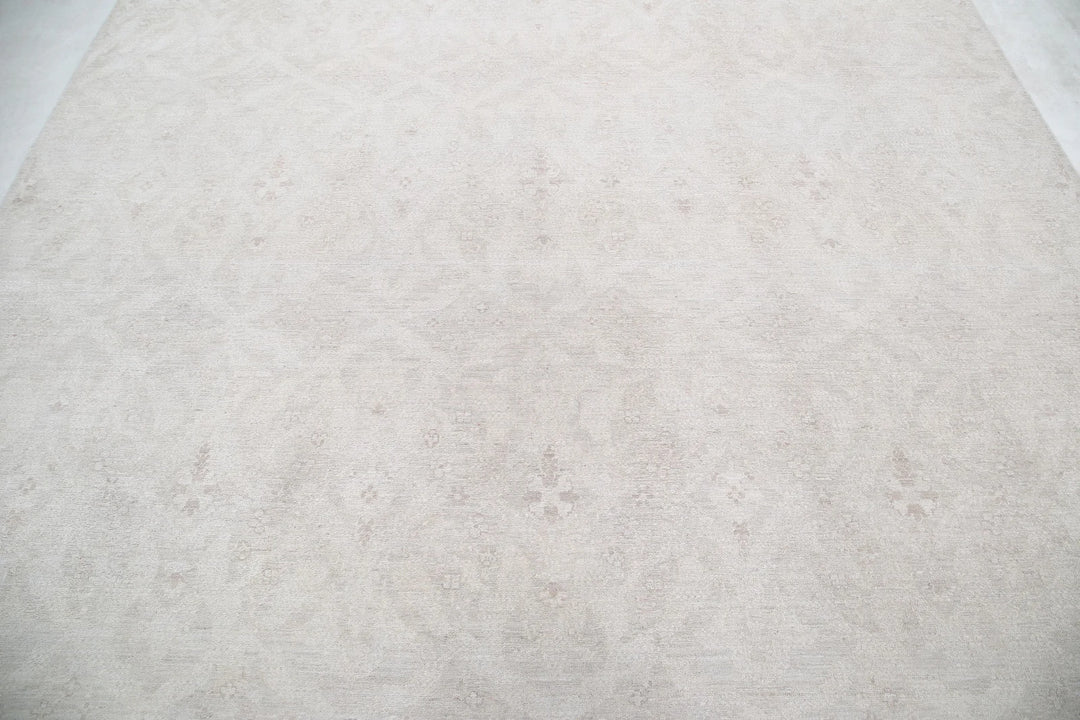 Ivory Afghan Oriental Rug 8' 1" x 9' 9" Hand-Knotted | No. AT55853