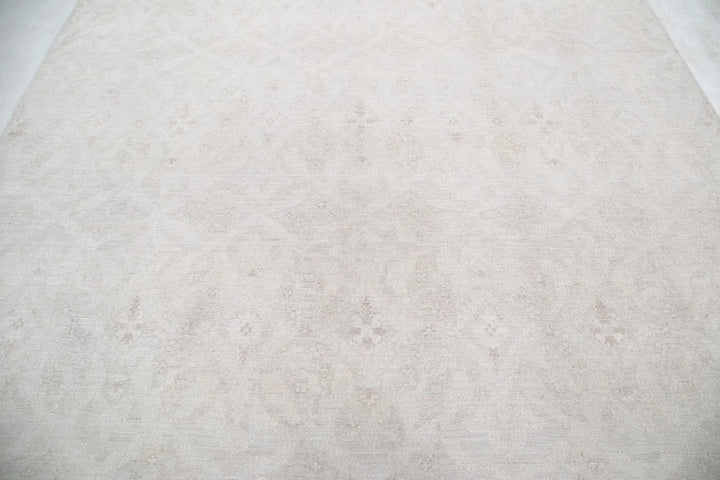 Ivory Afghan Oriental Rug 8' 1" x 9' 9" Hand-Knotted | No. AT55853