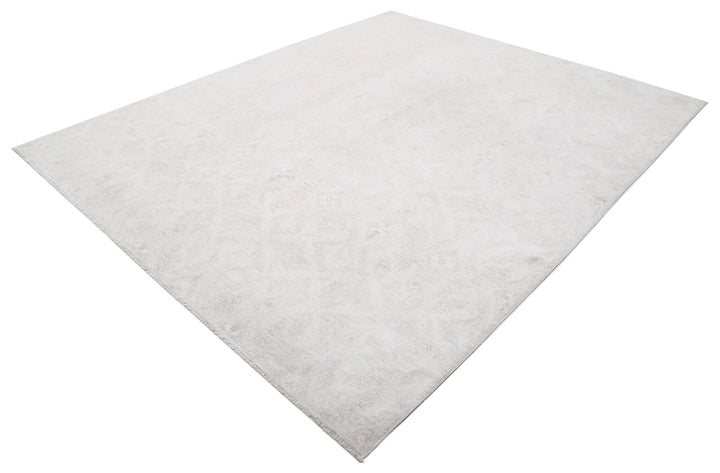 Ivory Afghan Oriental Rug 8' 1" x 9' 9" Hand-Knotted | No. AT55853