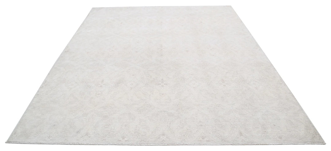 Ivory Afghan Oriental Rug 8' 1" x 9' 9" Hand-Knotted | No. AT55853