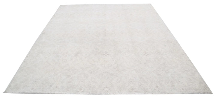 Ivory Afghan Oriental Rug 8' 1" x 9' 9" Hand-Knotted | No. AT55853