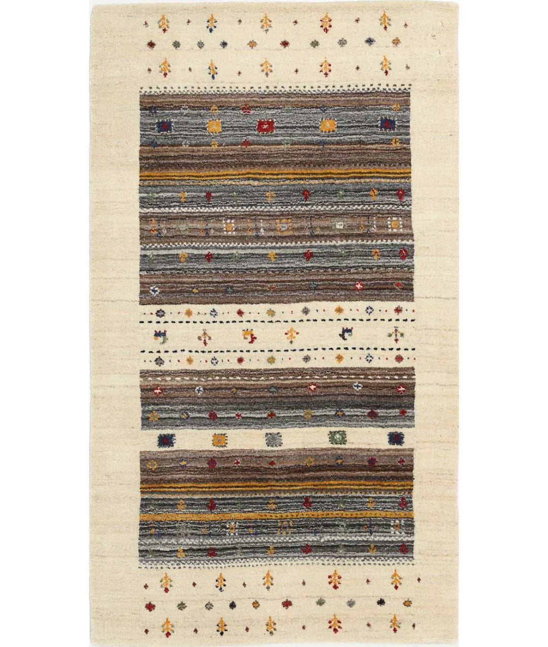 Ivory Indian Lori Rug 2' 11" x 5' 2" Hand-Knotted | No. AT55936